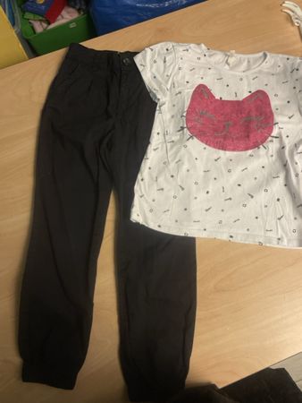 Defacto Set Mädchen Gr. 122-128 Katze Shirt & Hose