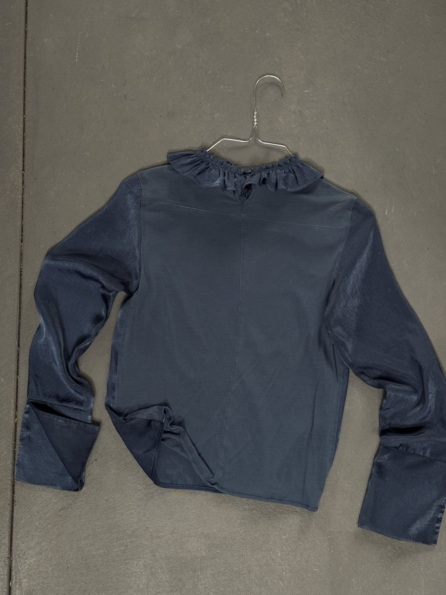 Zara Camicette: Navy Ruffle Collar Blouse - Long Sleeve Chic Top - Size S – Usato da Hagendorn venduto da cel_qg9h 2