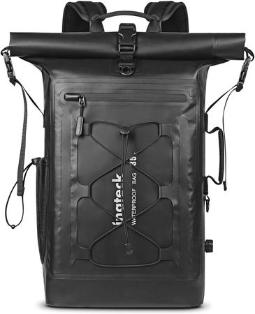 Rucksack Rolltop 35L wasserdicht Fahrrad Outdoor Schwarz