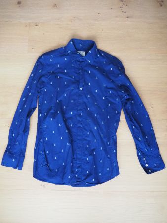 Navyblaues Herren Hemd mit Anker Muster, Gr. S
