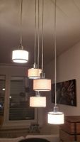 Deckenlampe LED, 5 Textilschirme, Chrom