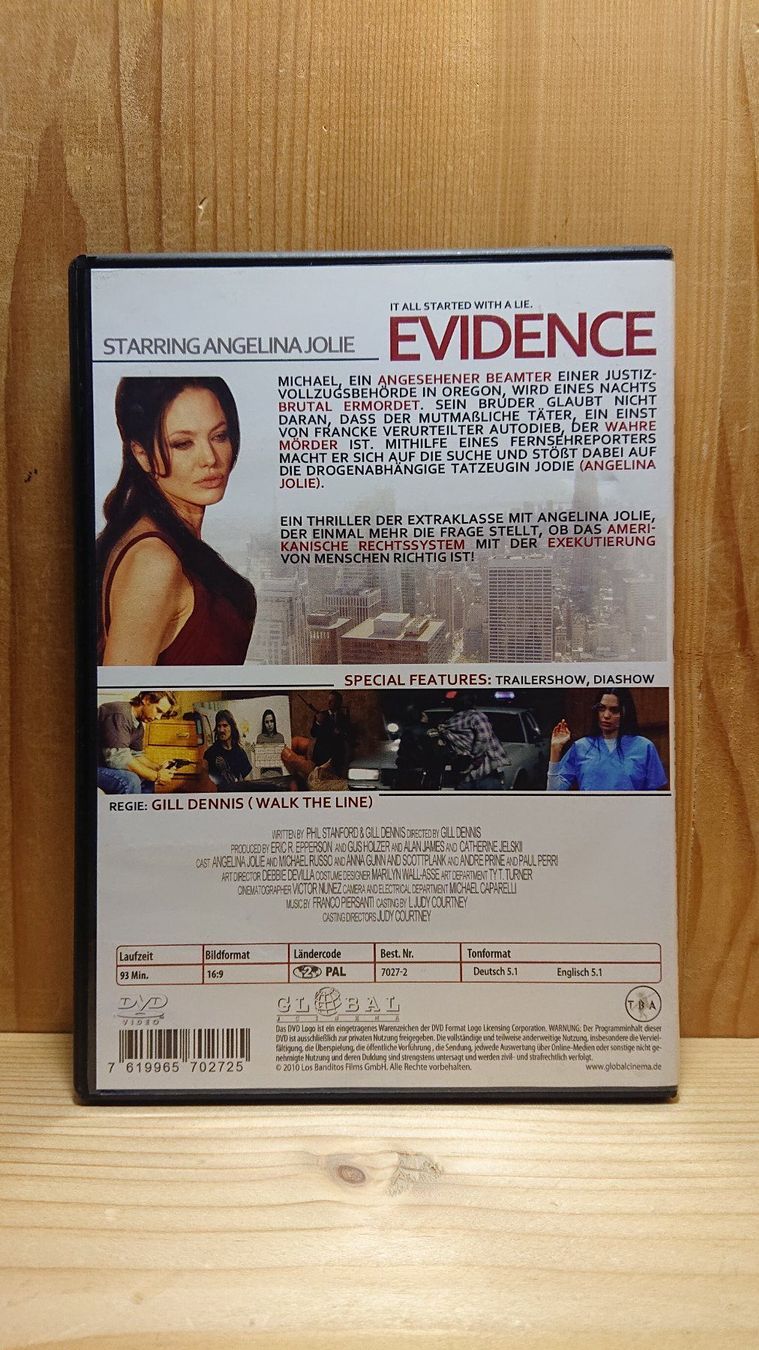 Tutti i DVDs: EVIDENCE DVD mit Angelina Jolie – Usato da Wilderswil venduto da Exebub 1