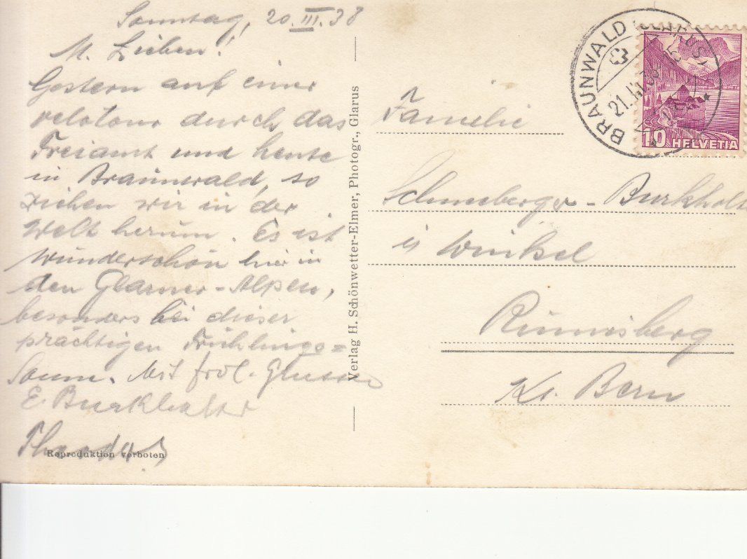 Cartoline postali: Braunwald 1938 – Usato da Bürglen TG venduto da StampGraf 1