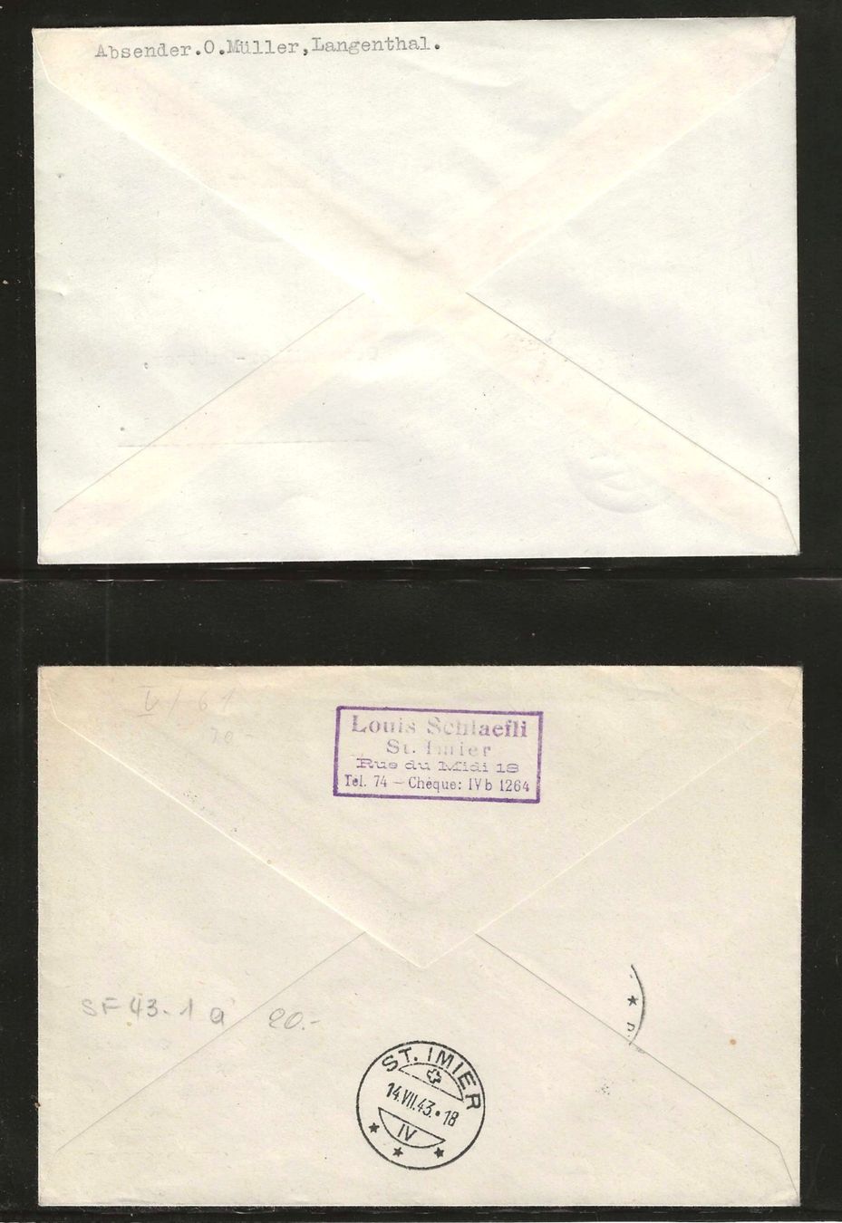 Tutti i francobolli: 1941/1943 : 2 CH Flugpost Briefe – Usato da Gümligen venduto da Geniusbuy 1