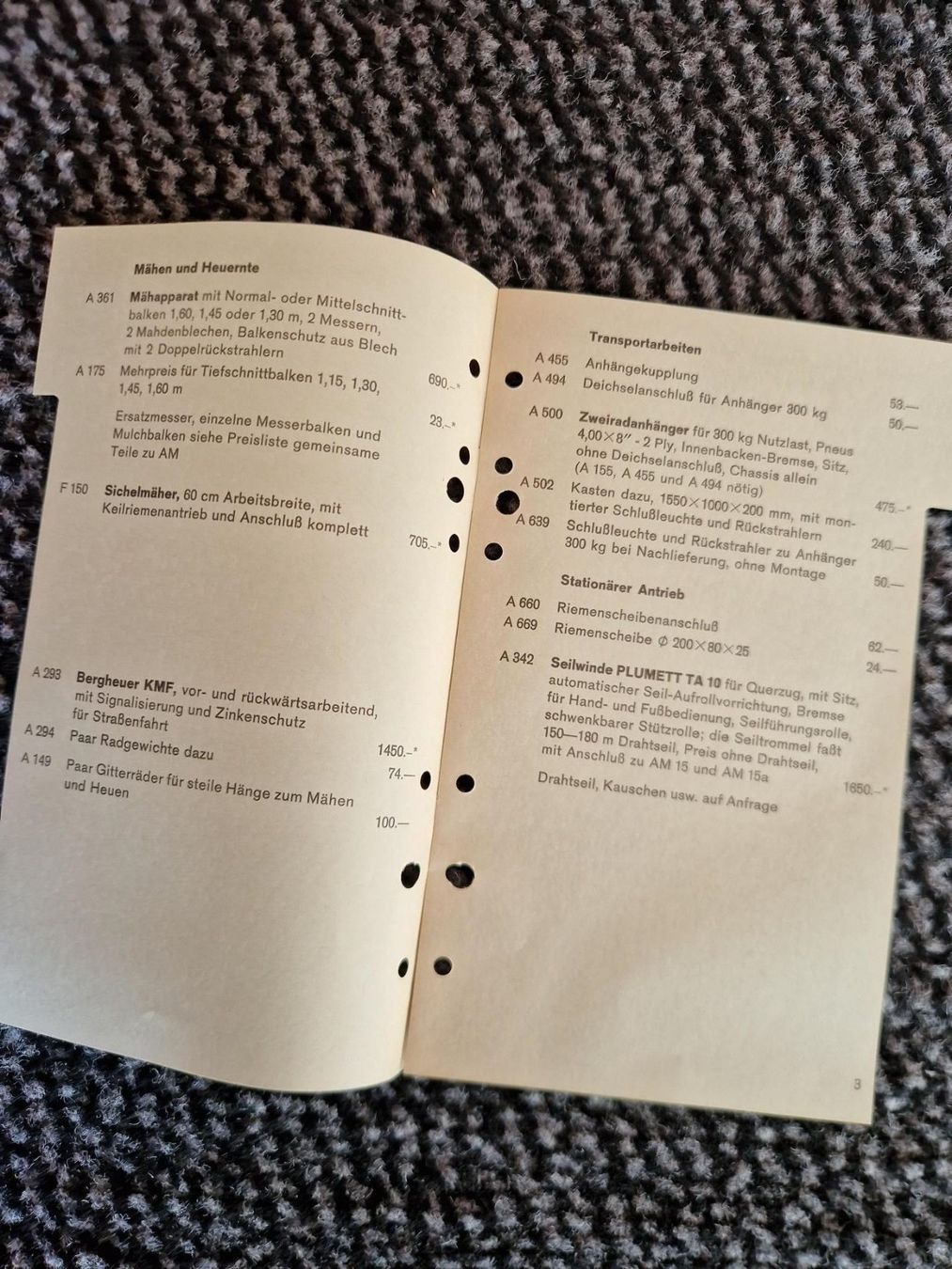 Aebi Documenti: Original Preisliste Aebi AM15 Motormäher – Usato da Dürnten venduto da Bachtel84 1