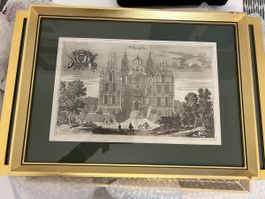 Antiker Kupferstich Schloss Wijk goldiger Holzrahmen