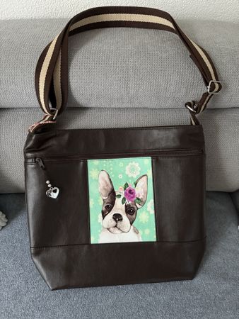 Handtasche/Umhängetasche braun mit Bully Motiv, Handmade