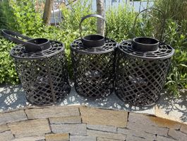 3er Set Laternen Holz schwarz Garten Deko