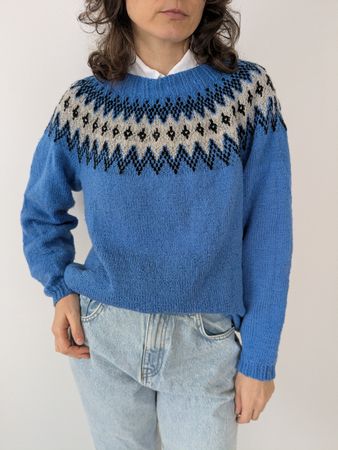 Damen Strickpullover blau mit Muster S