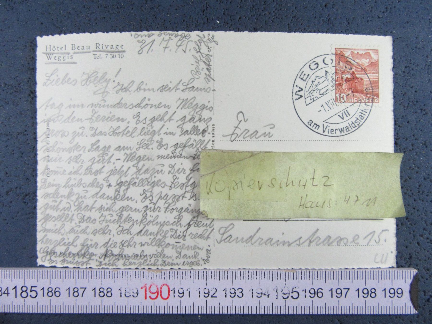 Cartoline postali: WEGGIS LU AK HOTEL BEAU RIVAGE  LUFTBILD – Usato da Ettingen venduto da Hausi4711 1