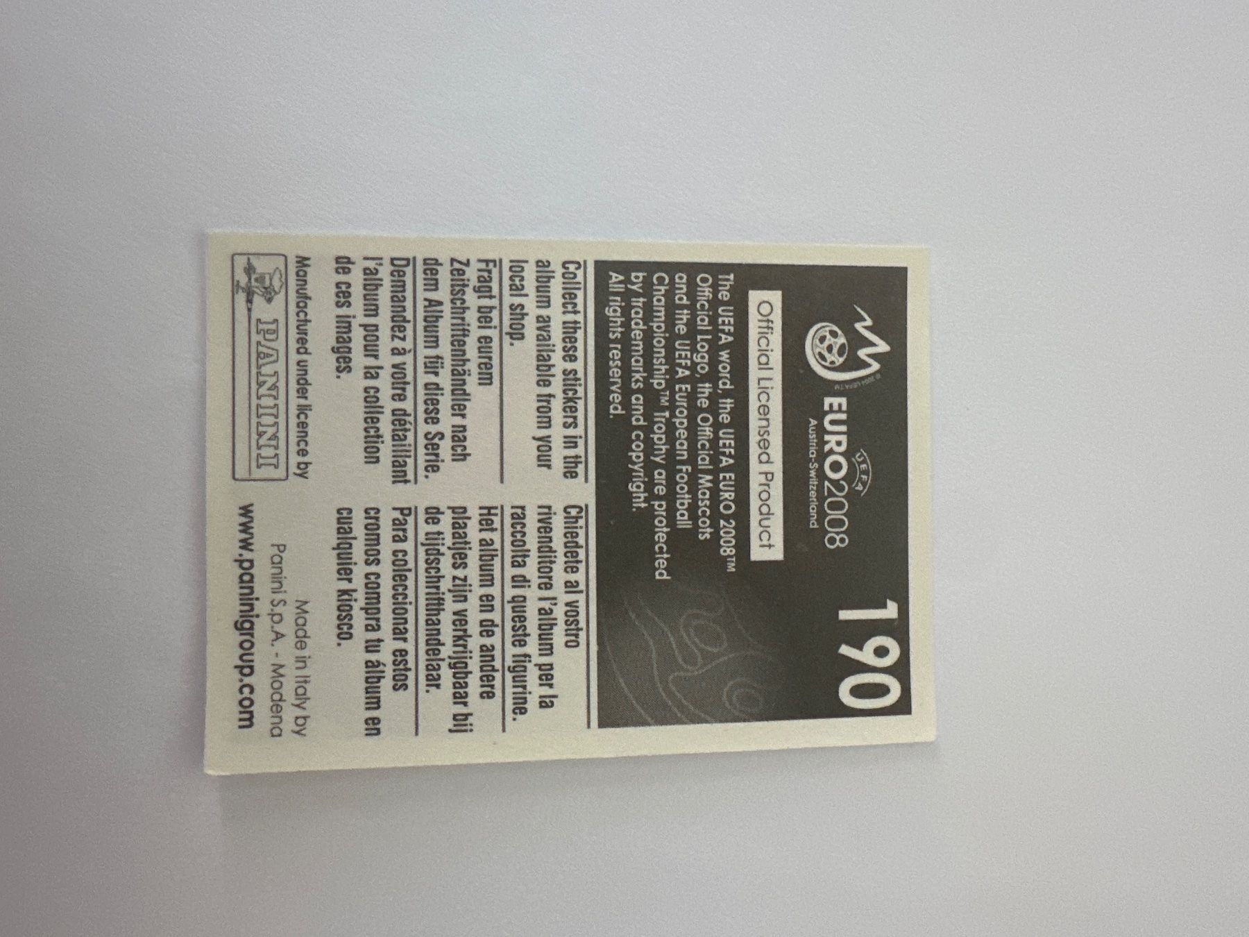 Panini Cartes à collectionner: Panini UEFA EM 2008 Sticker - Nr. 190 – D'occasion à Sulz AG par DealWerk 1