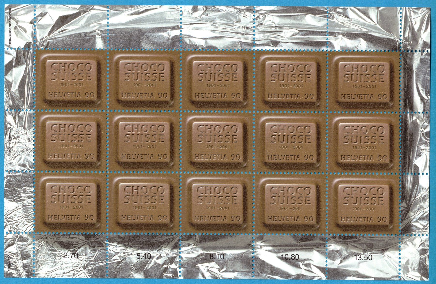 Tous les timbres: 2001  Klein - Bogen    CHOCO  SUISSE    postfrisch – Neuf (Voir description) à Mellingen par Ginger