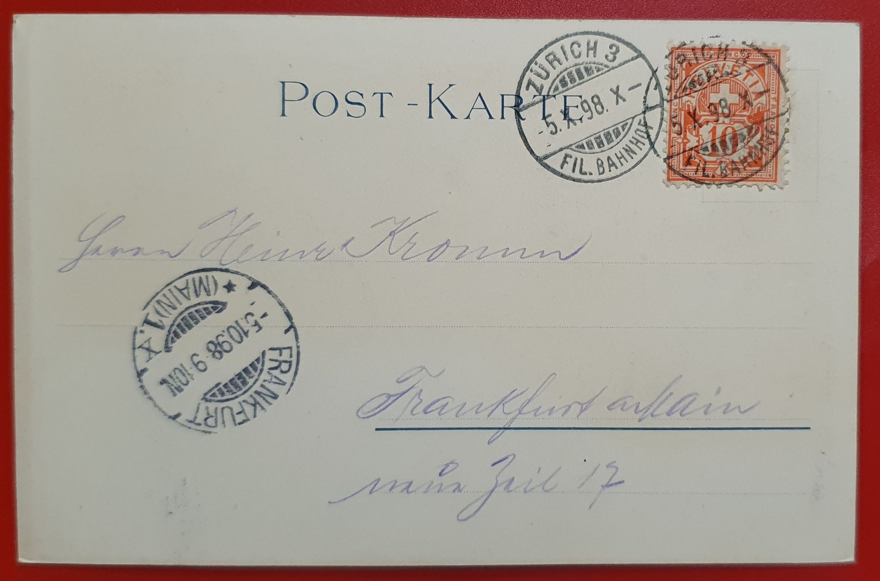 Ansichtskarten: Zürich 1898 - Ansichtskarte mit Briefmarken Schweiz – Gebraucht aus Kreuzlingen von Rschweiz1 1