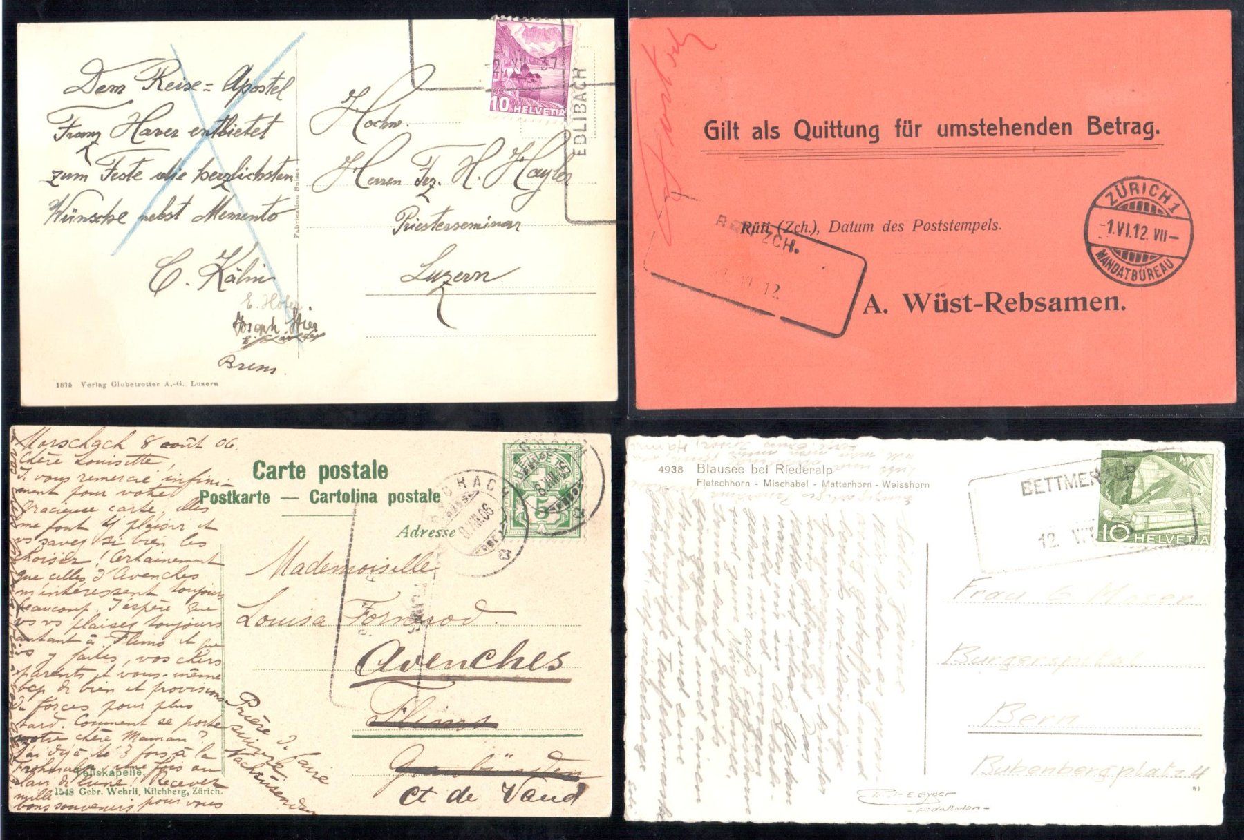 Stempel: 4 Aushilfsstempelbelege – Gebraucht aus Appenzell von Murpa