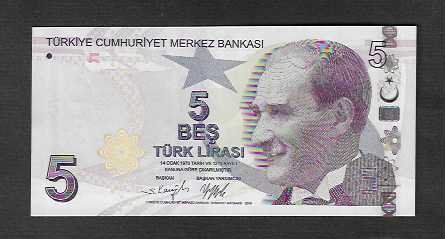 Banconote: Turchia   5  Lira  Bankfrisch – Nuovo (secondo la descrizione) da Gordola venduto da coinsandnotes