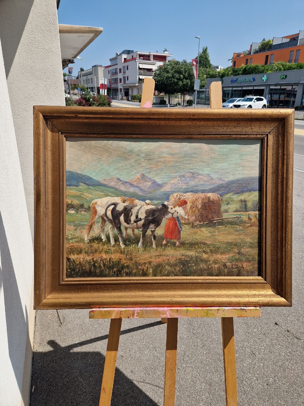 Dipinti: Gemälde Kuh Hirtin Landschaft mit Rahmen Goldrahmen – Usato da Mörigen venduto da Clio111 1