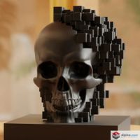 Pixelated Black Skull Sculpture – Modern Art - 3D Printed