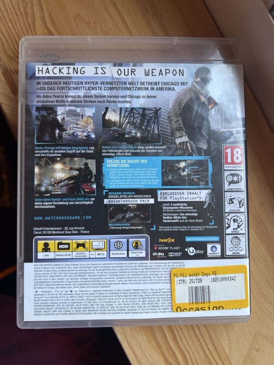Sony Spiele: Watch Dogs PS3 Special Edition Breakthrough Pack - Game – Gebraucht aus flawil von KauzigerBergeremit 1