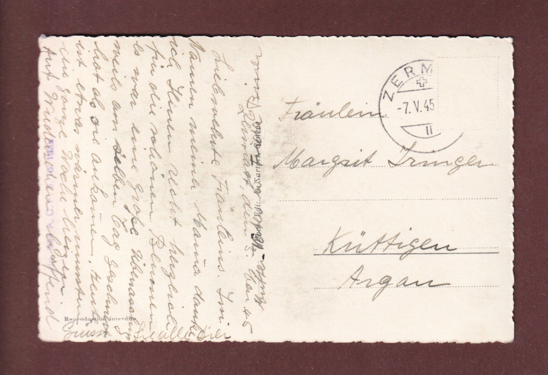 Ansichtskarten: ZERMATT - Matterhorn - 1945 – Gebraucht aus Pully von nicecards-shop 1