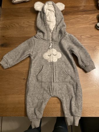 Baby Overall grau mit Kapuze und Ohren Newborn Baumwolle