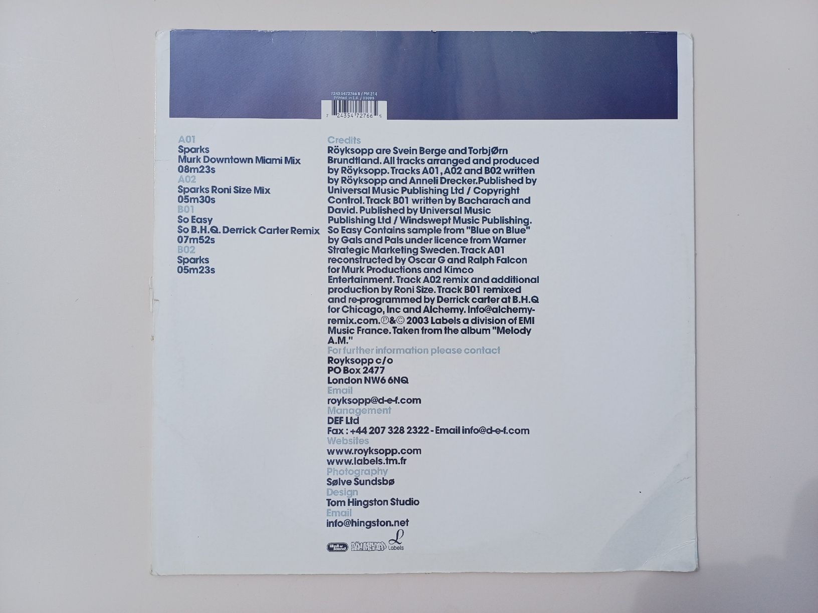 Dischi in vinile: Röyksopp "Sparks" 12" – Usato da Begnins venduto da Drastic-Sound 1