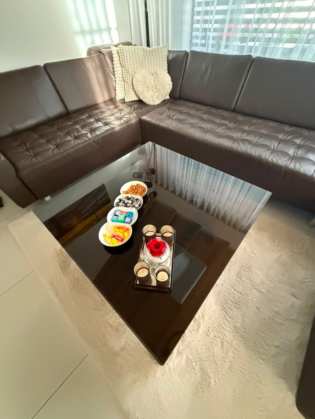 Divani: Ecksofa braun Leder mit Glas-Couchtisch – Nuovo (secondo la descrizione) da Flurlingen venduto da bad_2tqx 1