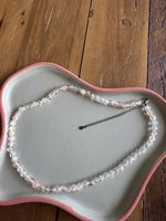 Halskette mit Glasperlen transparent rosa S925 Silber