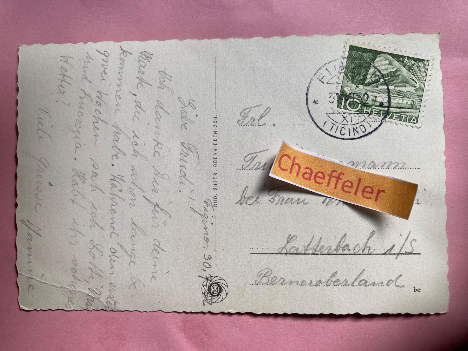 Cartoline postali: 1952.  2631  Morcote – Usato da Zürich venduto da Chaeffeler 1