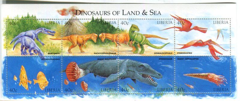 Tutti i francobolli: Block "Dinosaurier". Liberia – Nuovo e nell'imballaggio originale da Basel venduto da Butsch5