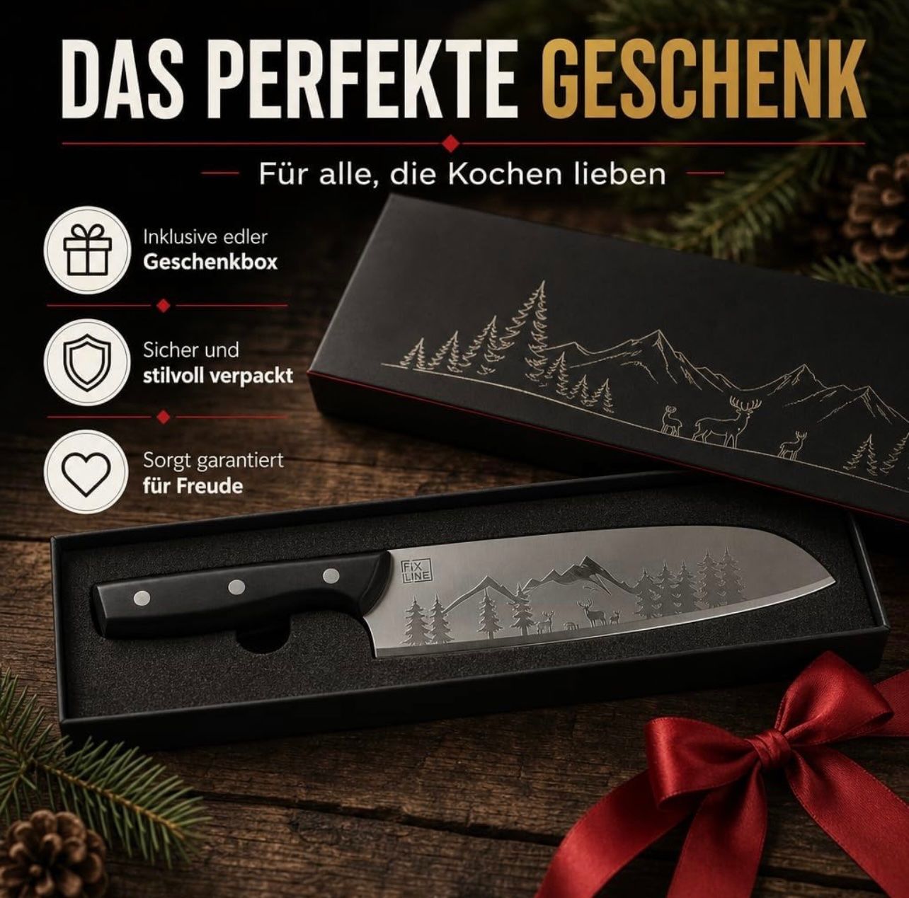 Coltelli da cucina: FIXLINE Santoku Messer 18cm BLACK FOREST EDITON – Nuovo e nell'imballaggio originale da Basel venduto da Seifehuesli 1