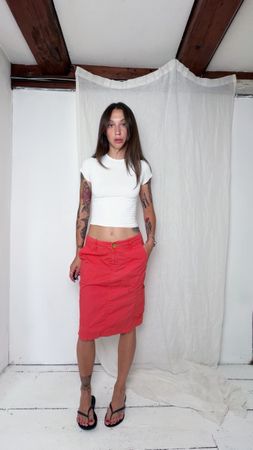 Coral midi cargo skirt with pockets 