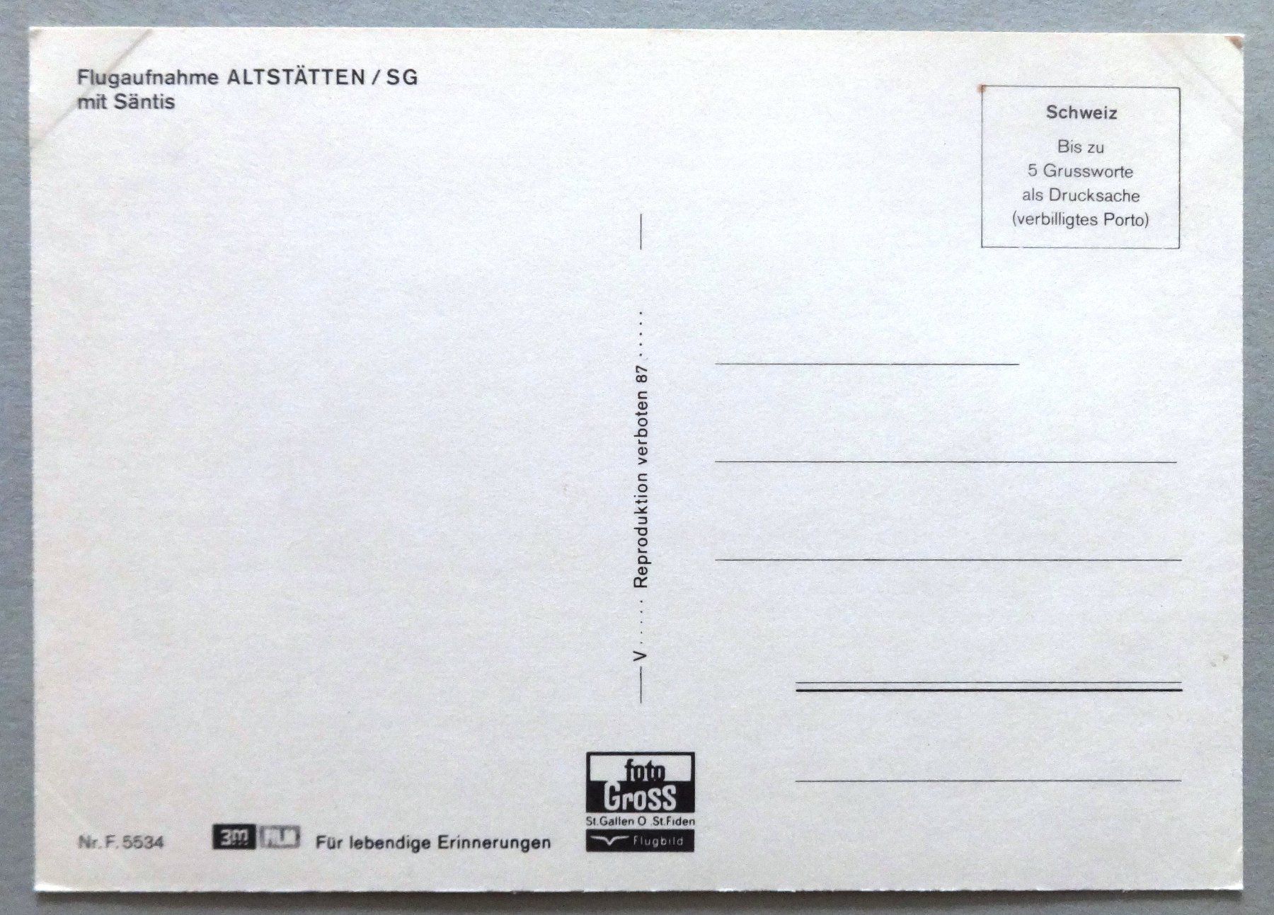 Cartoline postali: Flugufnahme Altstätten/SG mit Säntis – Difettoso da Fétigny venduto da Billy2miny 1