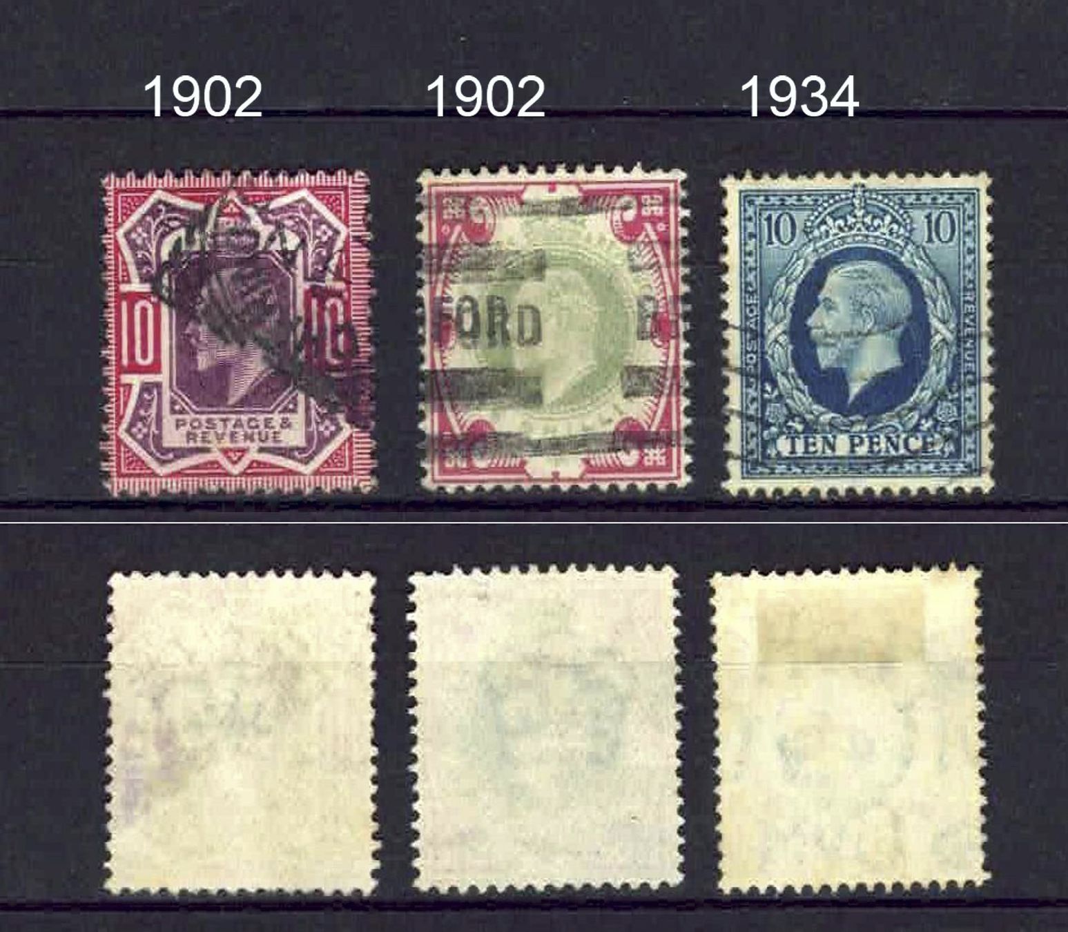 Alle Briefmarken: England 1902 und 1934, 3 Werte gestempelt – Gebraucht aus Basel von Pfefferschootte