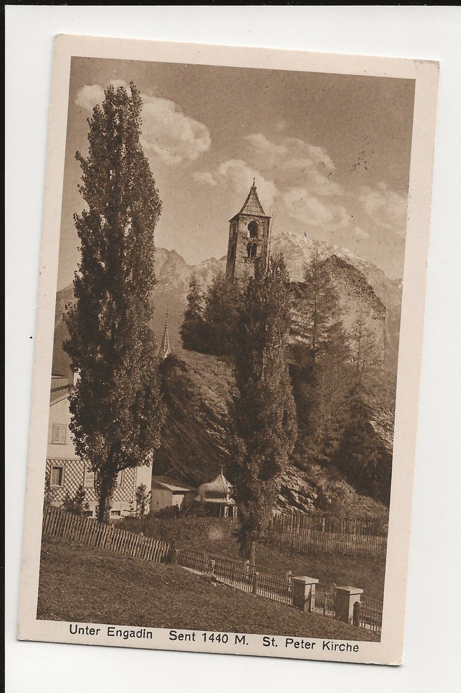 Cartoline postali: AK 1921 Sent , Unterengadin  , St. Peter Kirche – Usato da Greifensee venduto da 315WDO