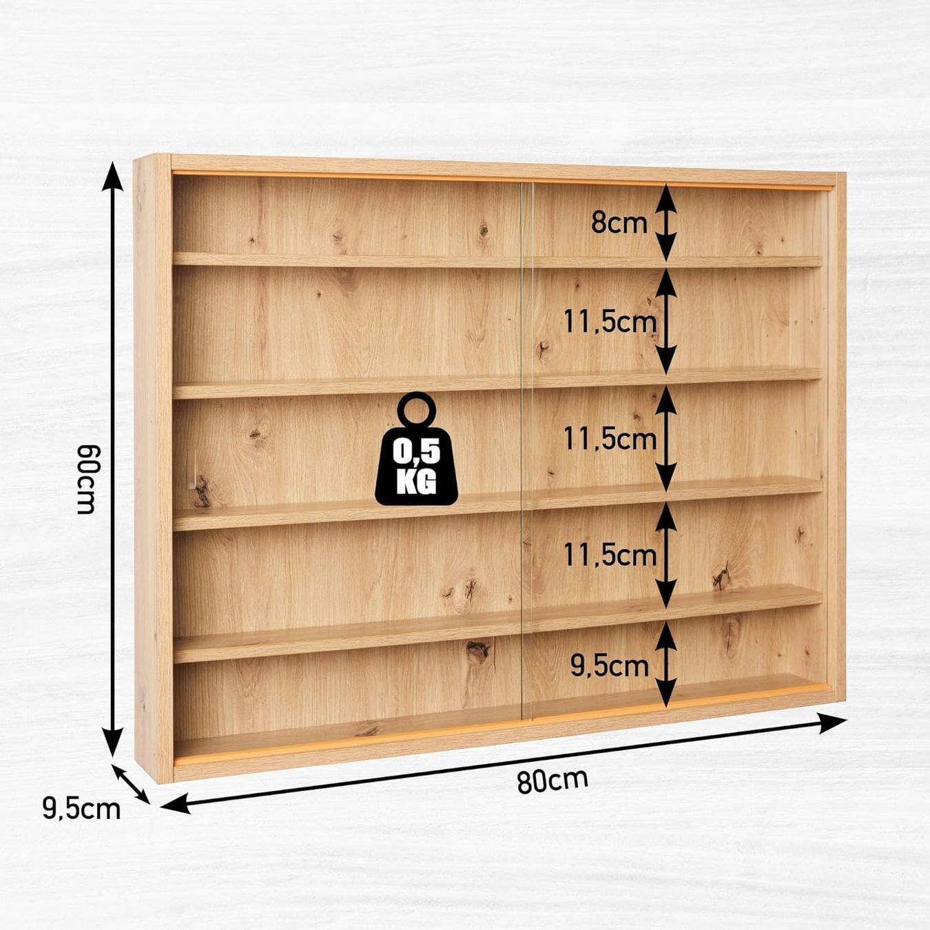 Vetrine: Sammlervitrine, Hängevitrine, Wandregal, Glasvitrine - Eiche – Nuovo e nell'imballaggio originale da Fislisbach venduto da IboTrade 2