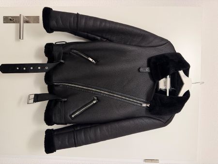 Schwarze Winterjacke im Biker-Stil mit Fell - Gr. M Top!