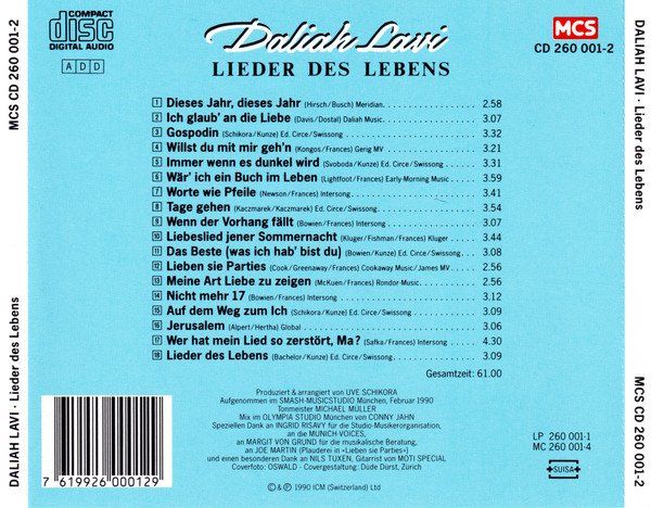 CDs: CD Daliah Lavi - Lieder des Lebens (1990) – Gebraucht aus Möriken AG von mineralia 1
