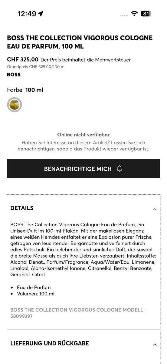 Hugo Boss Parfum & Eau de Toilette: BOSS The Collection Vigorous Cologne Eau de Parfum 80ml – Gebraucht aus Zürich von sha_vw65 2