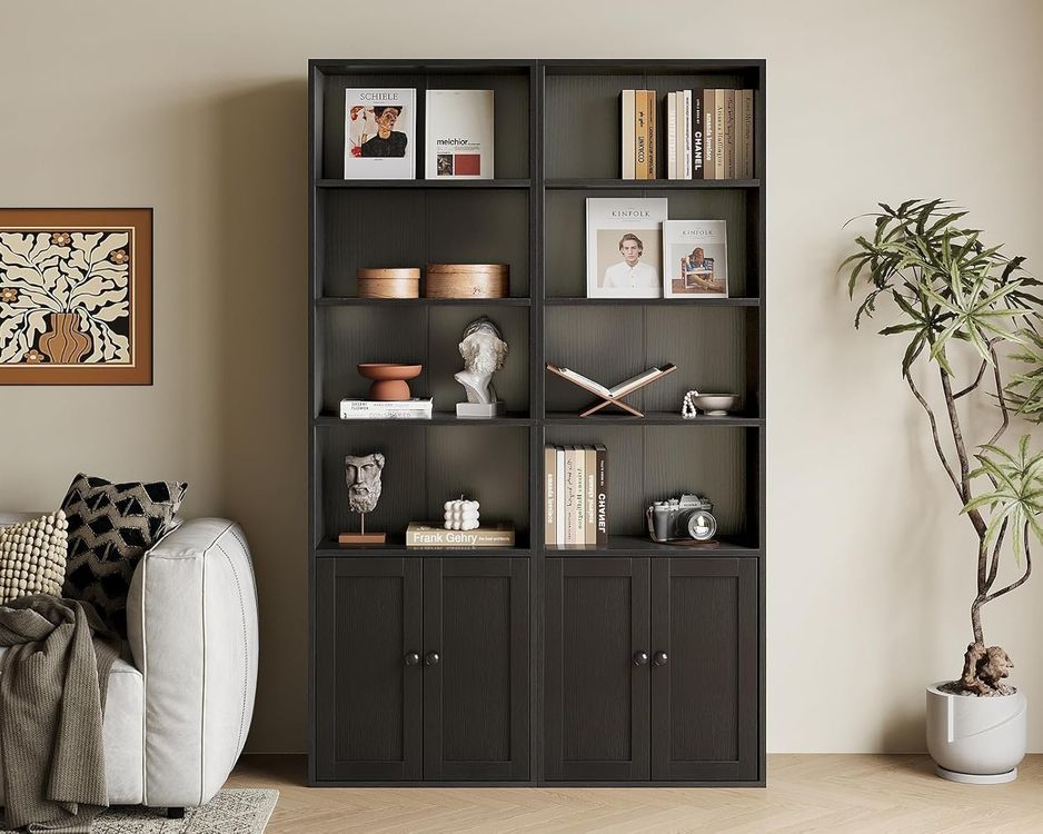 Bücherregal mit Türen 6 Ebenen Bücherschrank Schwarz (Neu und originalverpackt) in Schaffhausen für CHF 149 – mit Lieferung auf Ricardo kaufen