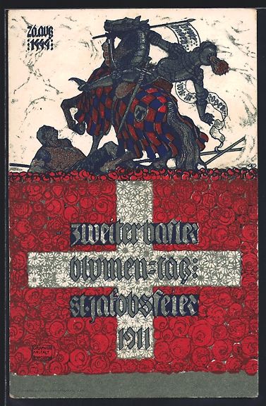 Cartoline postali: Künstler-AK Basel, St. Jakobsfeier 1911 – Usato da Berlin venduto da bartko-reher
