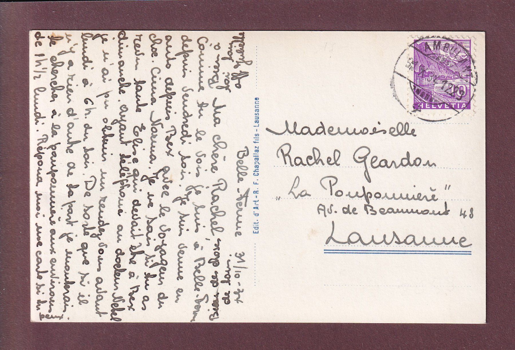 Cartes postales: CELIGNY - 1934 // pli // – D'occasion à Pully par nicecards 1