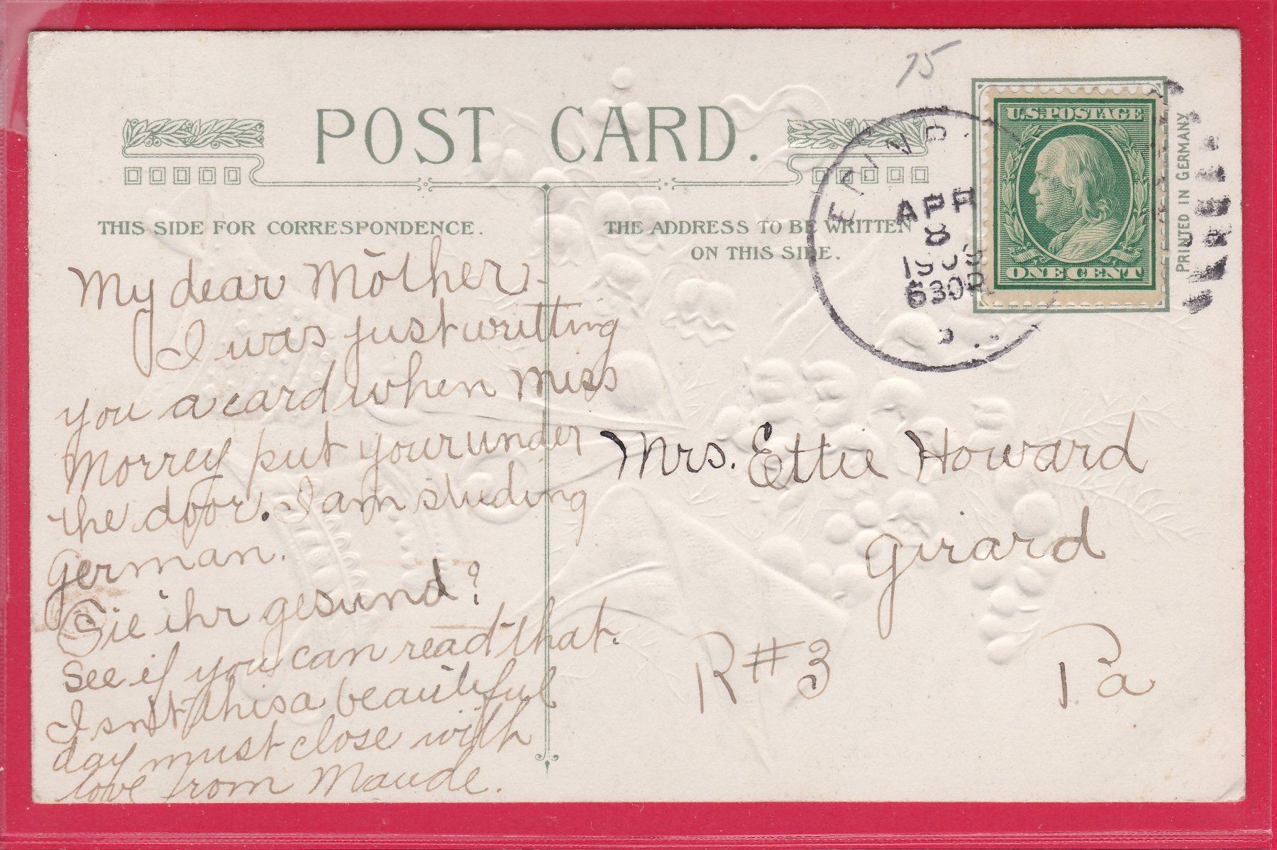 Cartoline postali: PRÄGEKARTE, OSTERGRUSS, 8.4.1909 – Usato da Oberrieden venduto da Gebirgsstelze 1