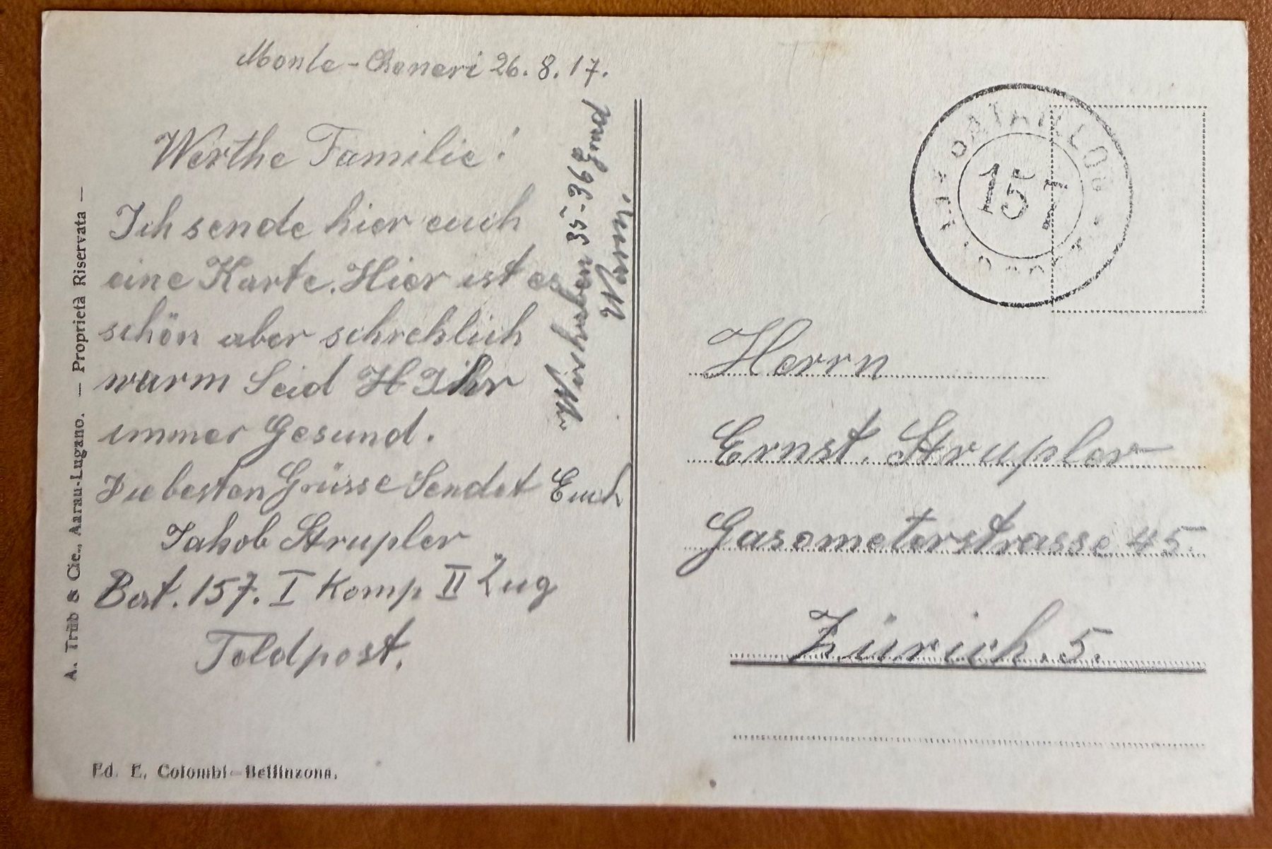Cartes postales: Bellinzona - Map 1917 – D'occasion à Lutry par Ediego 1