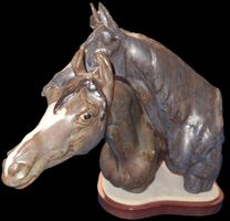 Vintage Horse Heads Pferde Reiterfigur Skulptur von Lladro 