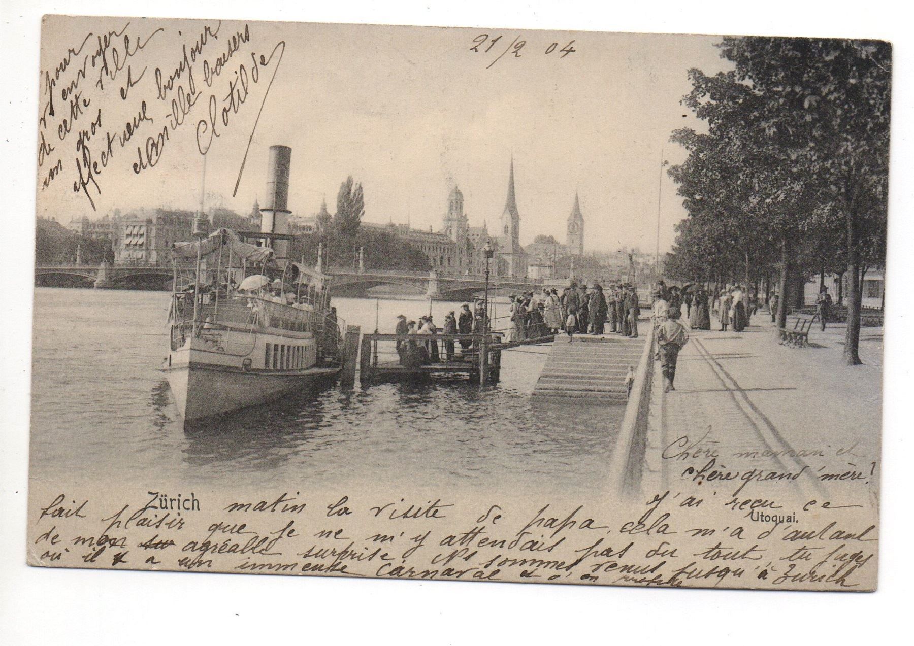 Cartoline postali: ZÜRICH Utoquai, Dampfschiff – Usato da Jona venduto da philajona