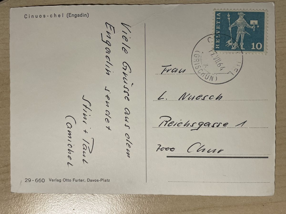 Cartes postales: Ansichtskarte von Cinuos-Chel GR 1964 – D'occasion à Ehrendingen par renue 1