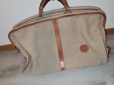 Reisetasche Leinen Leder braun beige gebrauchter Zustand