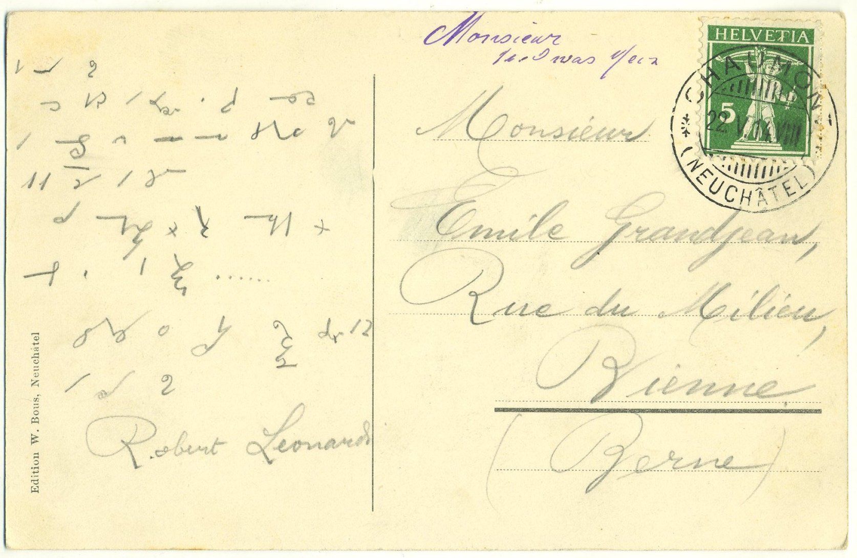Ansichtskarten: Chaumont sur Neuchâtel. Funiculaire 1914 – Gebraucht aus Versoix von HELVETICA_1 1