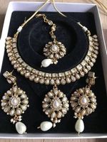 Gold Perlen kette Ohreringe Tikka Indian India Indische