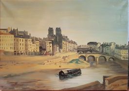Nach Corot Öl auf Leinwand Paris Seine 70x50cm